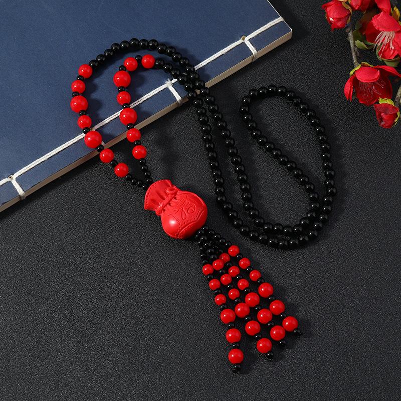 Retro Medium Red Cinnabar Sweater Chain Natal Long Necklace Pixiu Pendant Pendant Accessories Women