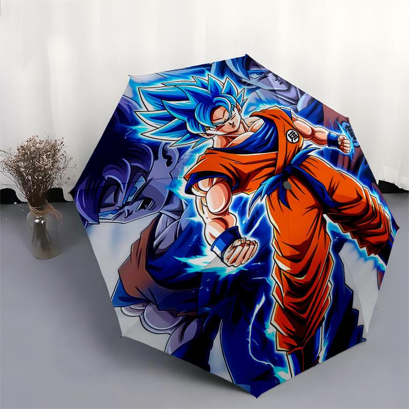 1pc Dragon Ball Z Goku Super Saiyan Blue Automatic Folding Umbrella Portable 3-Fold Design, 8-Bone Iron Frame Outdoor Umbrella, Perfect Gift for Fans,