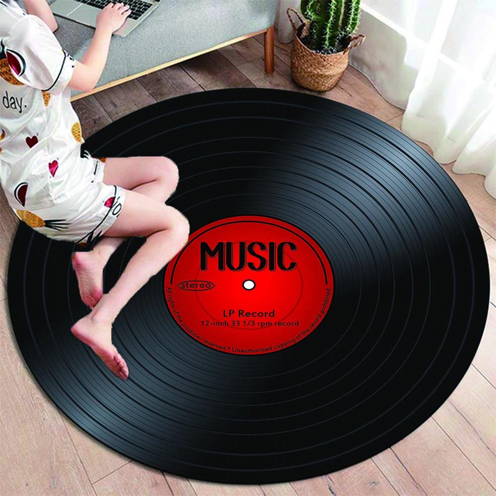 Classical Music Vinyl Record Round Rug,Carpets for Living Room Chair Decoration,Children's Play Crawling Soft Non-slip Floor Mat