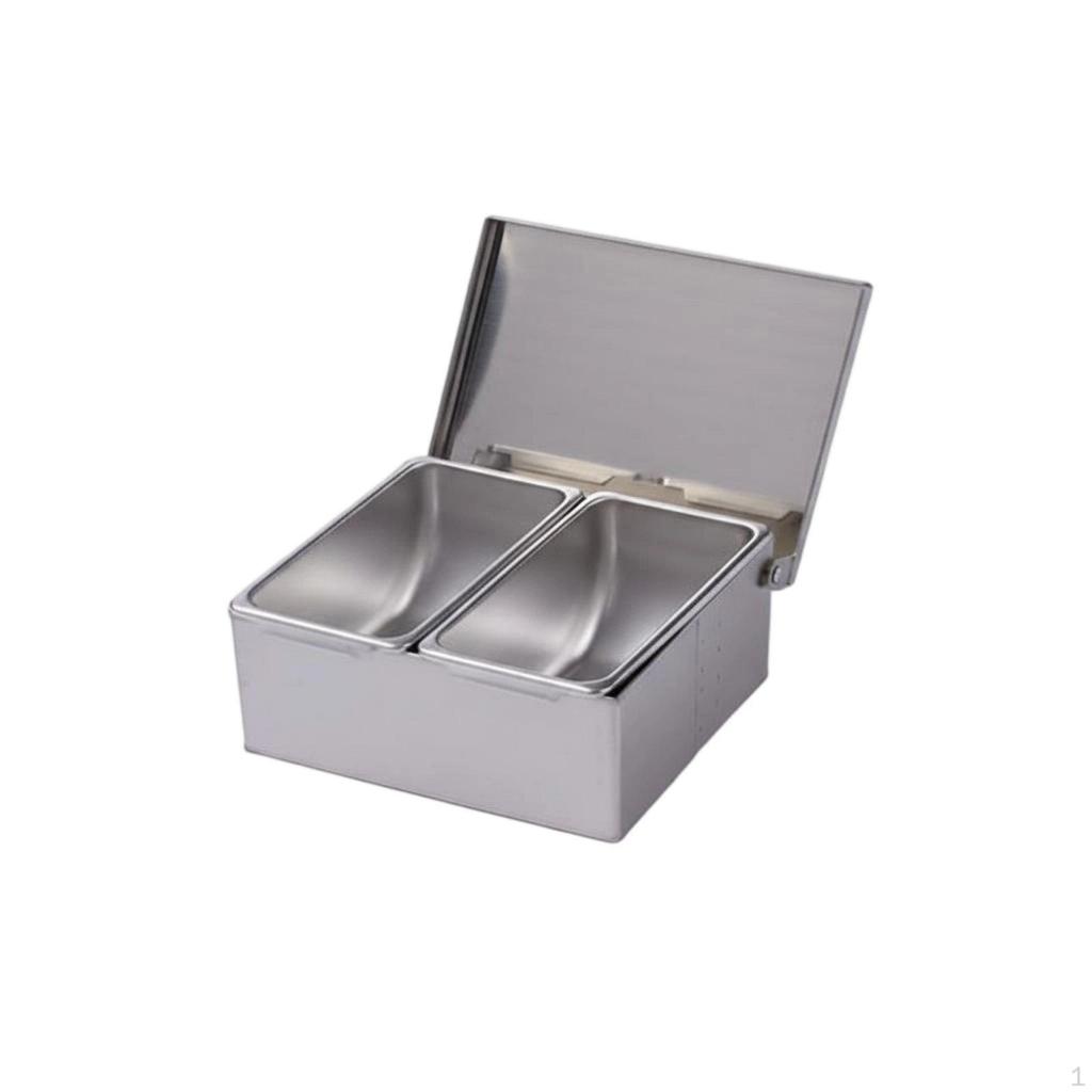Stainless Steel Condiment Box With Lid MultiCompartment Seasoning Removable Inserts