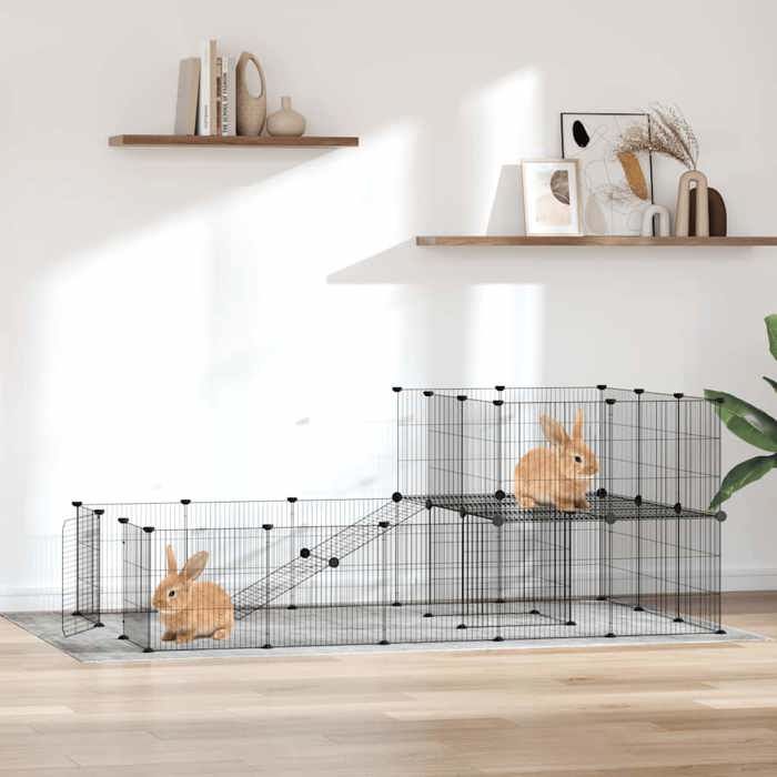 3114062 vidaXL Cage animaux de compagnie à 36 panneaux et porte Noir 35x35 cm