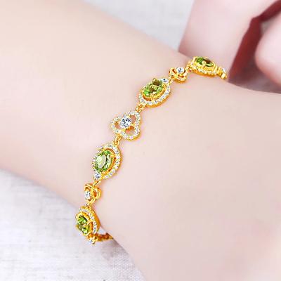 Gold Plated Bracelet Women's Peridot Jewelry 24K Sand Gold Fashion Jewelry