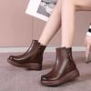 Thick-soled Shoes, Short Boots, Women's Soft Leather Round Toe Flat Bottom Fleece Warm Casual Boots