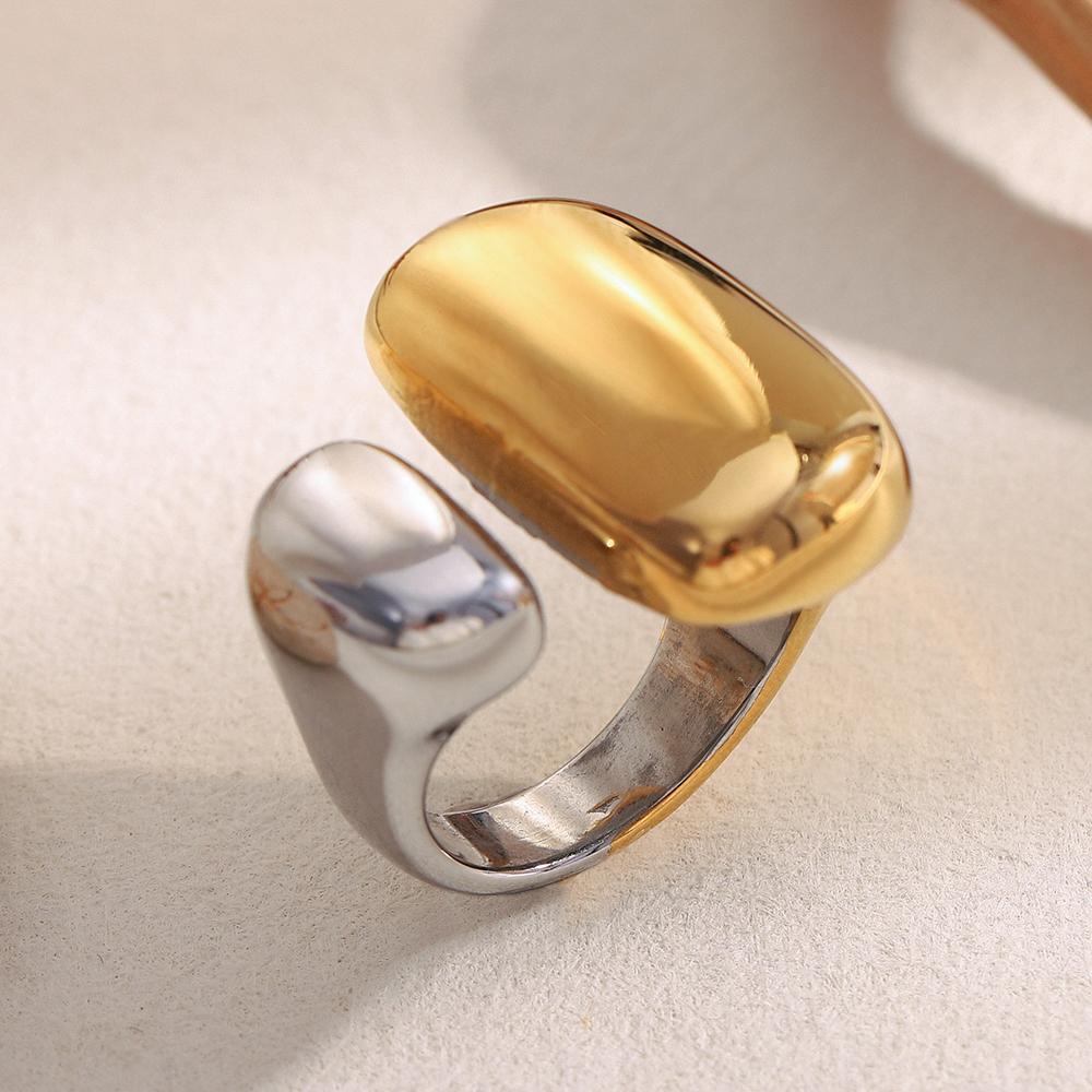 MamacitaSlay 316L Stainless Steel Two Tone Asymmetrical Open Ring Party Waterproof Jewelry Women's Creative Ring 2025 Trend Gift