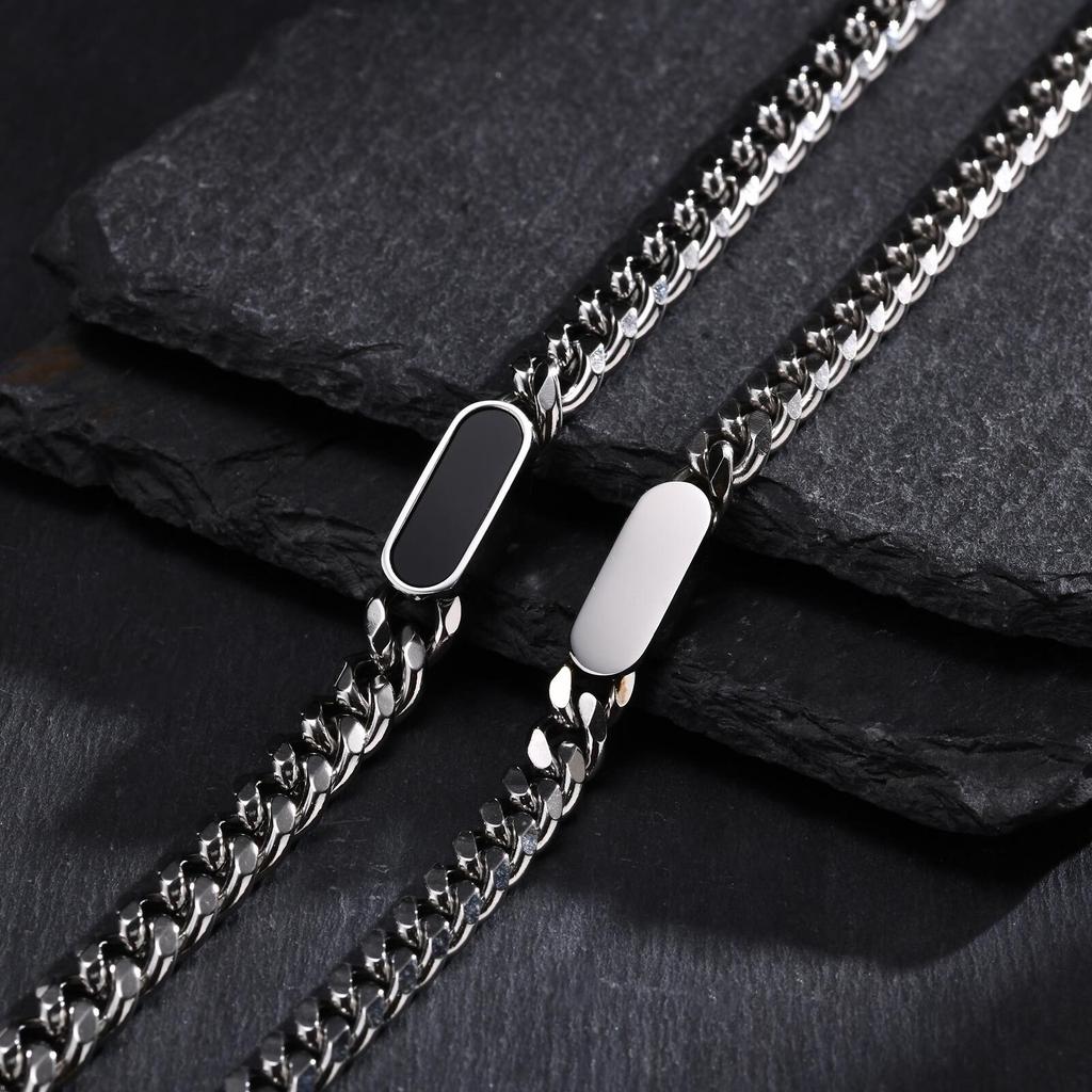 Vnox Unisex Stainless Steel Choker Necklaces,Cuban Link Chain Necklaces for Men Women,Fashion Slide Geometric Bar Pendant Collar
