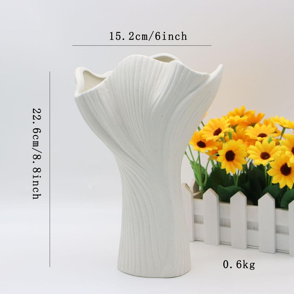 Nordic Minimalist Irregular Lotus Leaf Ceramic Vase Textured Glazed Flower Arrangement Vase Modern Home Table Decor Ornament