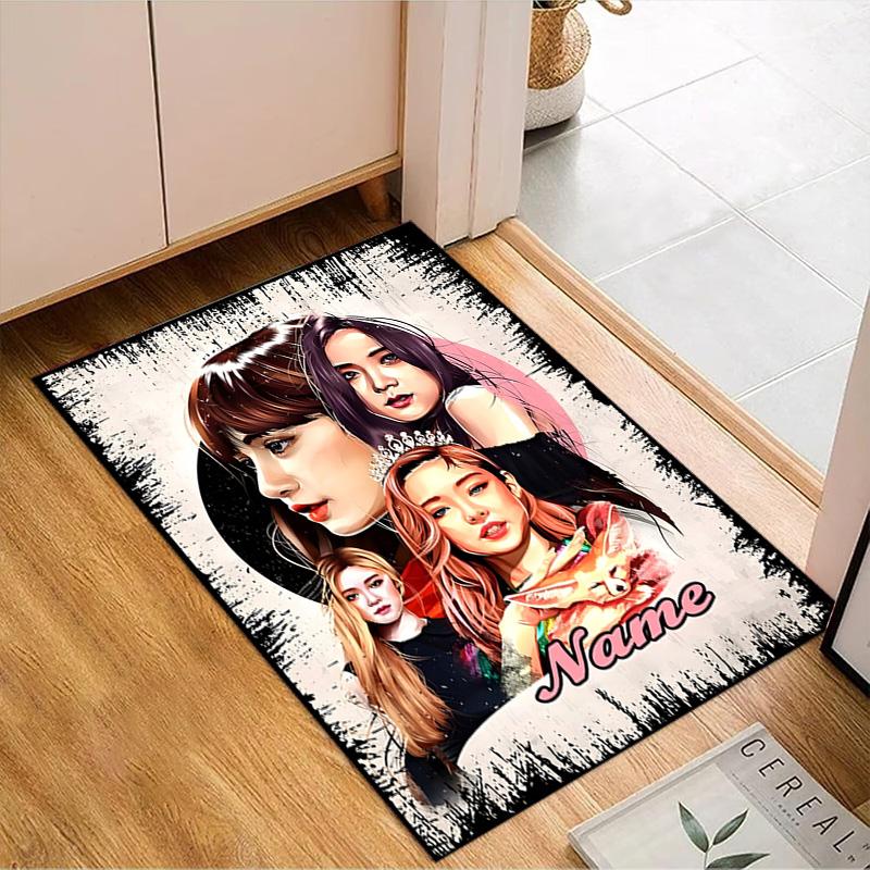 Custom Name Kpop Aesthetic Collage Rug for Living Room, Game Rooms, Office, Bedroom, Floor Mat Playful Design, fan gifts Christmas decor