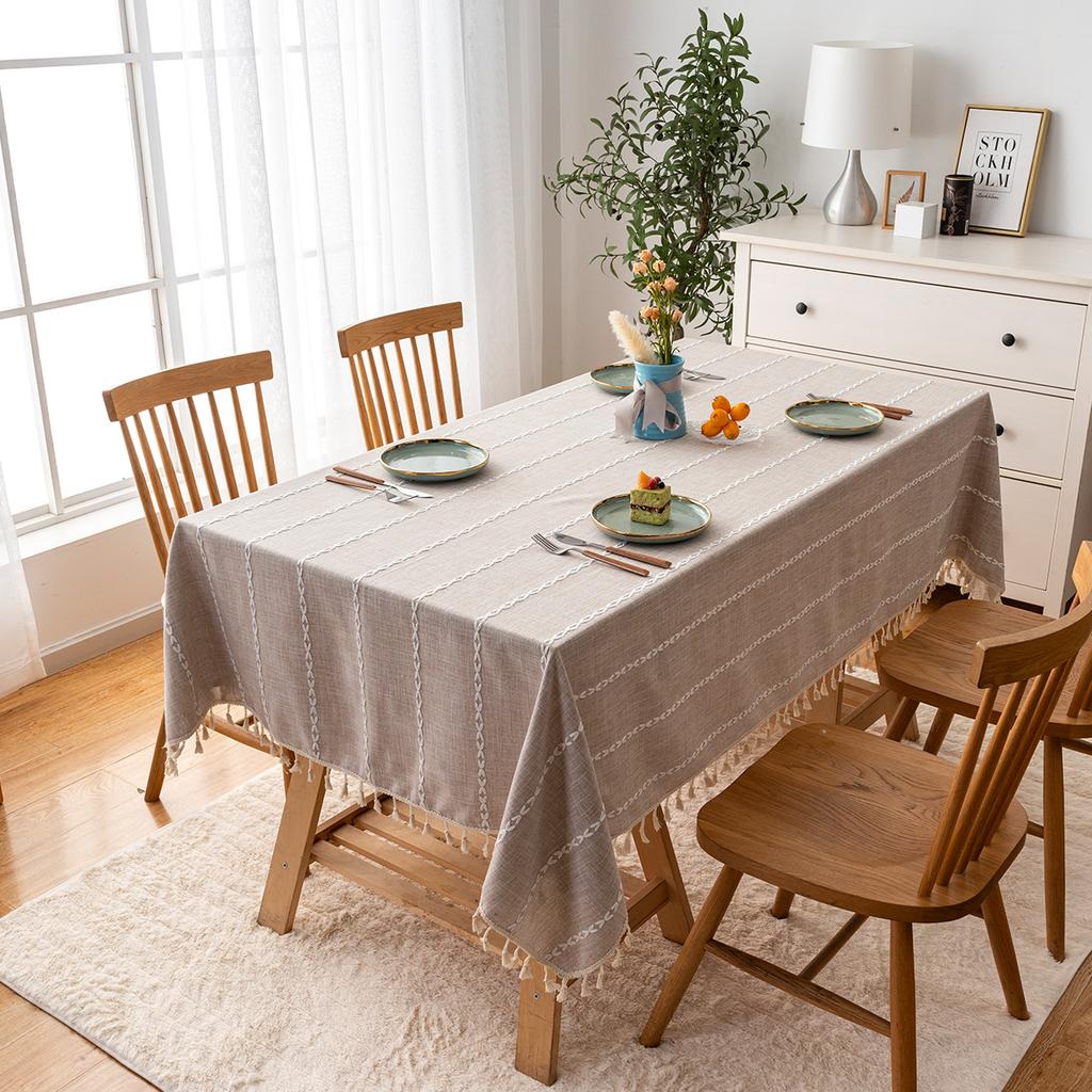 Knitterfest Waschbar Esszimmer Baumwolle Leinen Rechteckige Tischdecken mit Quasten
