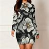 2025 Autumn and Winter New 3D Flower Print and Dyeing Women's Fashion Long-sleeved Round Neck Hip-wrapped Dress Valentine's Day Limited