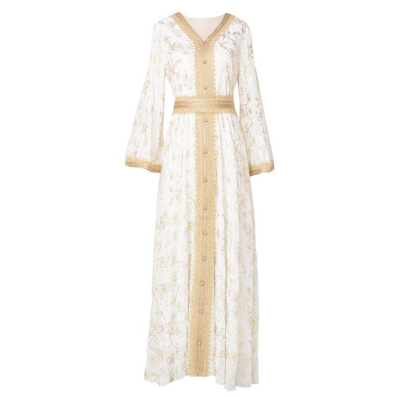 

Дубайское платье Женская одежда Ближнего Востока Пустыня Турция Египет Одежда для путешествий Синьцзян Экзотический этнический стиль Платье White(White gilded robe (with ice sleeves)) 2XL