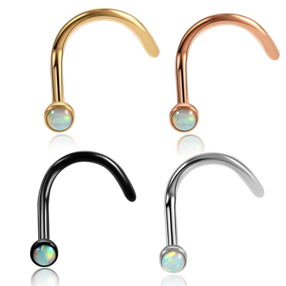 1PC 20G Steel Prong CZ Nose Screw Rings Nariz Earring Nostril Piercings Opal Twist Curved Bar Gem Nose Bone Stud Rings Jewelry