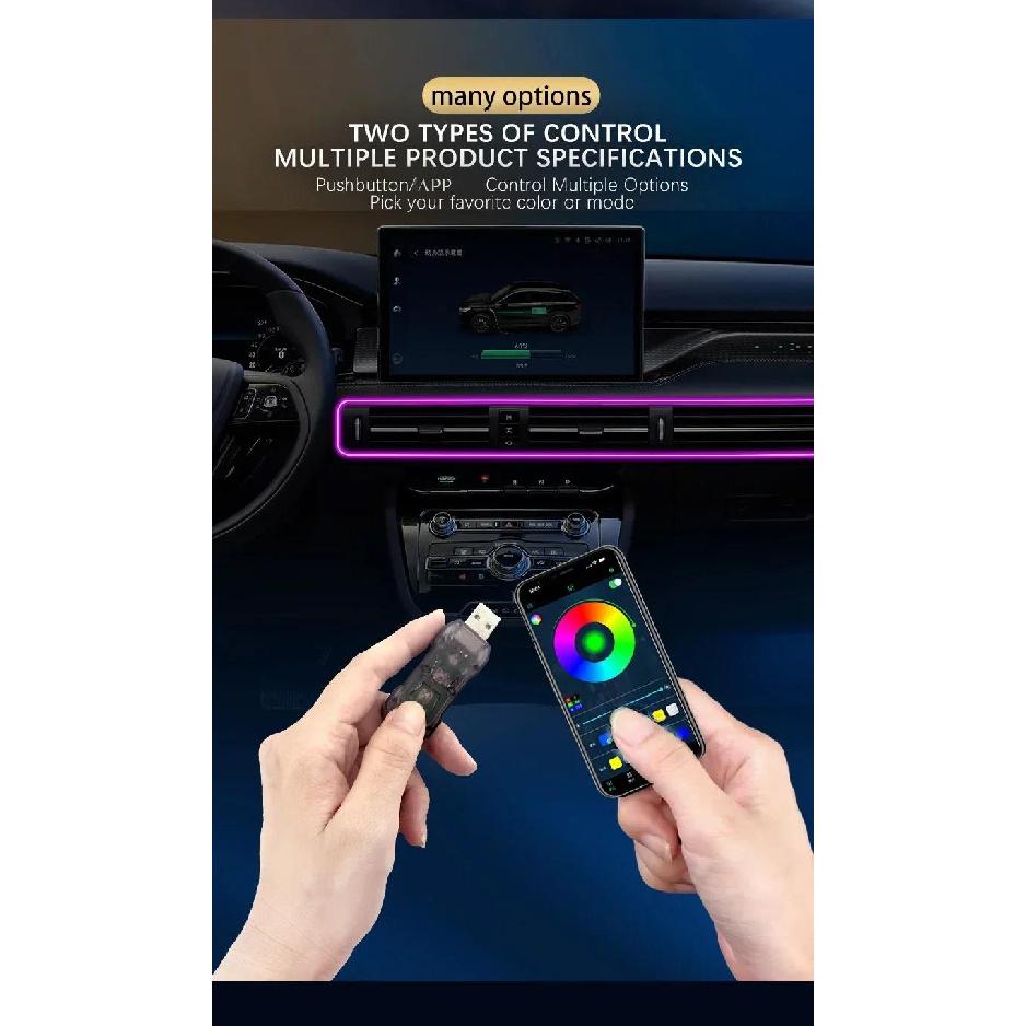 Car Interior RGB LED Atmosphere Light Strip USB Fiber Optic Neon Invisible Ambient Lamp Center Console Door Decoration Trim Neon Lights 4