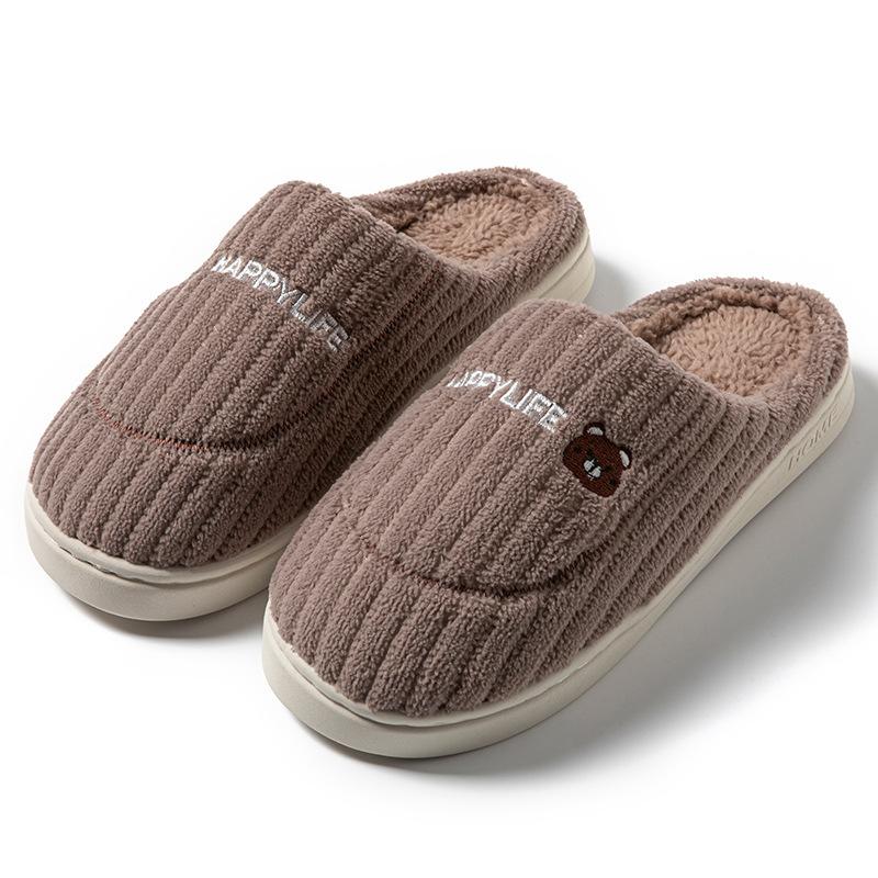 Simple wool slippers autumn and winter indoor home dormitory warm velvet soft bottom couple cotton slippers