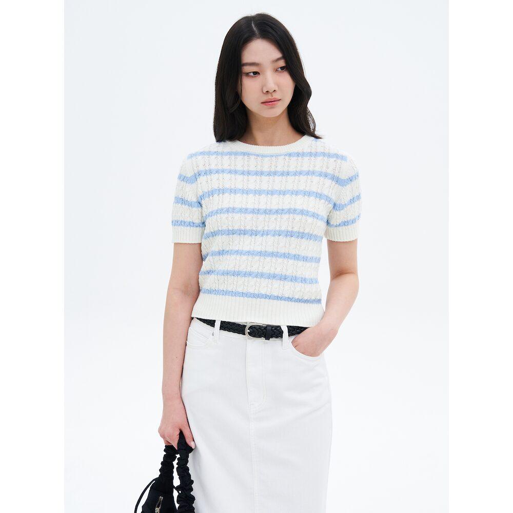 8seconds Cable Stripe Short Sleeve Pullover Ivory