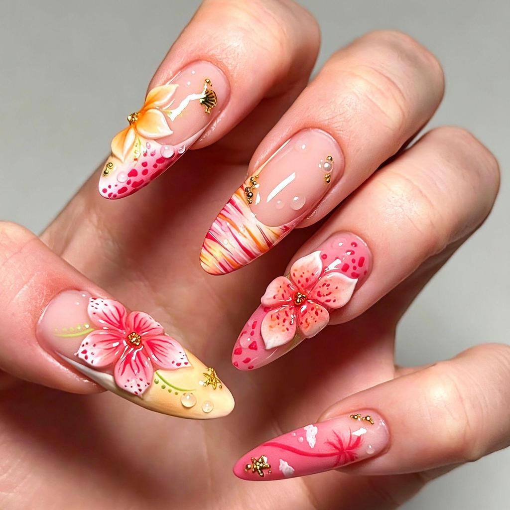 Summer European American 3D Strawberry Cherry Almond Nail Art Gel Tips