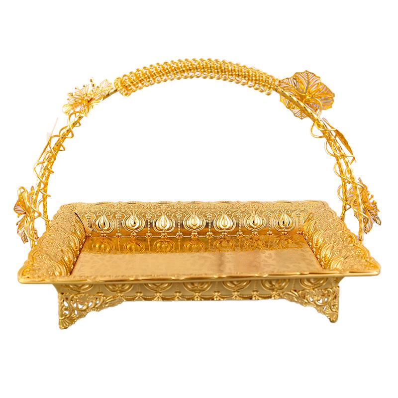 Golden Metal Single-Layer Multi-Purpose Fruit Snack Basket with Handle - European Classical Style for Hotel, KTV, or Living Room.