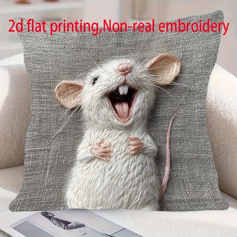 Cute Laughing Mouse Throw Pillow Cover 2D Felt Effect Print Decorative Cushion Cover for Animal Lovers Home Decor
