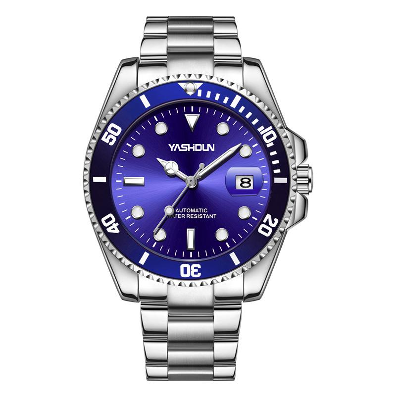 Vollautomatische mechanische Herrenuhr, wasserdicht, leuchtend, modischer Kalender, Stahlbanduhr