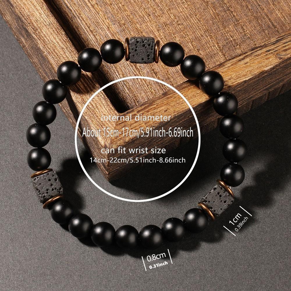 Festive Gifts Matte Onyx Lava Rock Beaded Bracelet With Copper Spacers Minimalist Fashion Jewelry For Men Women Daily Wear Simple Versatile Accessory