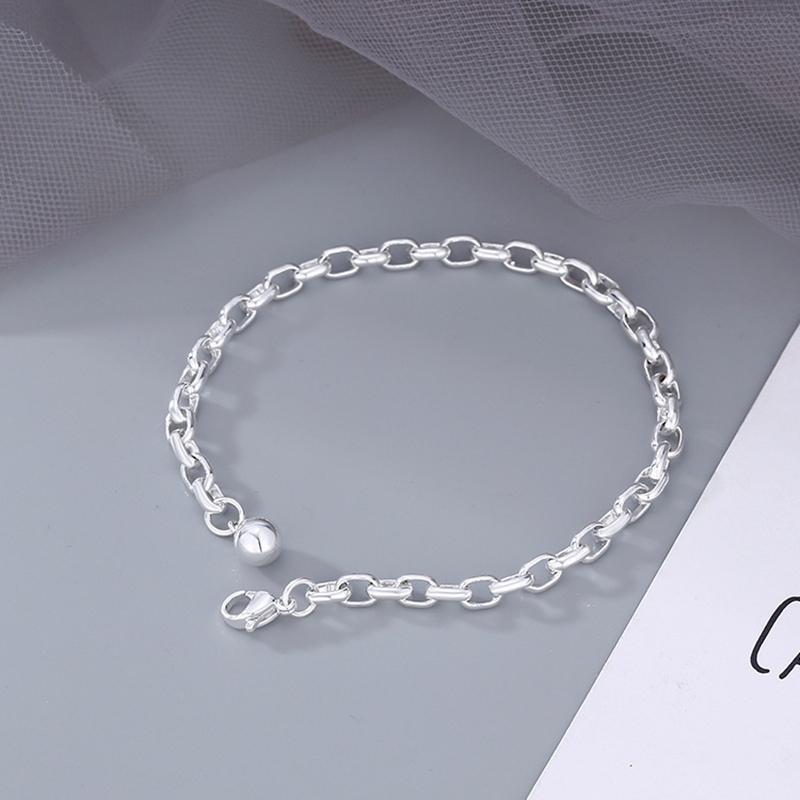 

S925 Sterling Silver O-Type Chain Bracelet for Women Men Simple Round Chain Adjustable Couple Bracelets Couple Fine Jewelry Gift 21CM