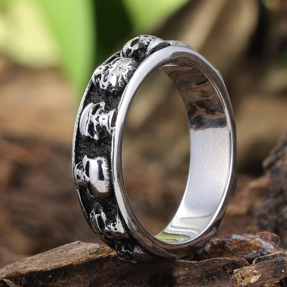 Retro Skull Cross Titanium Steel Ring Men Punk Fashion Gothic Hip Hop Rock Style Finger Ring Vintage Daily Jewelry Gift Accessories