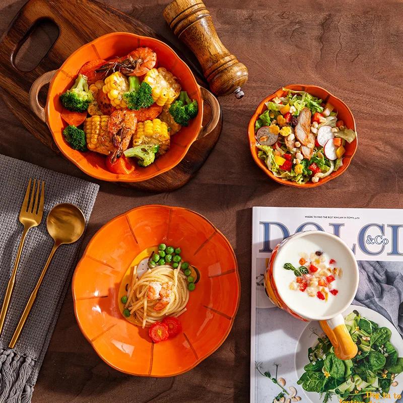 Ceramic Little Lion Children's Tableware Noodles Rice Bowls Underglaze Color Dinnerware Dessert Snack Plates Kitchen Accessories