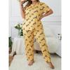 Women's Plus Size Heart Print Pajama Set with Round Neck and Short Sleeves for Spring and Autumn