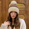 Hairball Loose Knitted Hat Women's Autumn and Winter Ear Protection Warm Cold Hat Cute Thick Wool Hat Winter Big Head Circumference