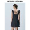 UR 2025 Summer Retro Ruffle Denim Mini Dress