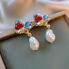 Monet garden oil painting style love flower pearl earrings fashion temperament stud earrings French sweet small fresh earrings