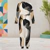 Women Plus Size Round Neck Long Sleeve Printed Two Piece Set Cuffed Top Cuffed Pants With Pockets