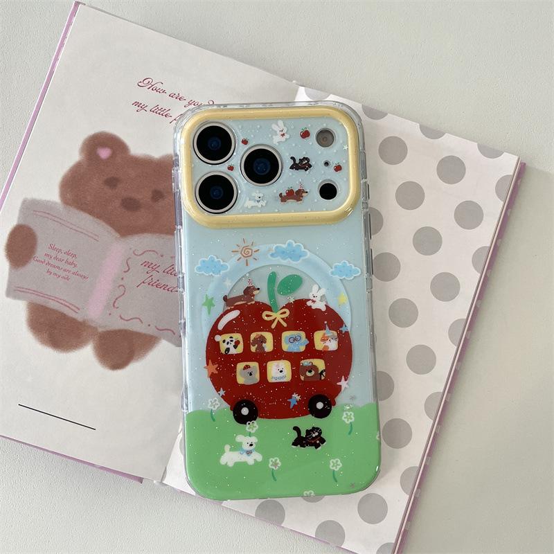 

iPhone 17/16 Pro Max/15/14 Red Apple Magnetic Animal Case with Large Window 17 Pro