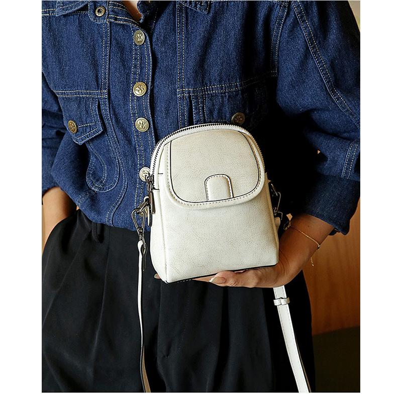 Simple Design Oil Waxing Split Leather Women Phone Bag New Retro Style Single Shoulder Mini Crossbody Bag Fashionable Small Bags