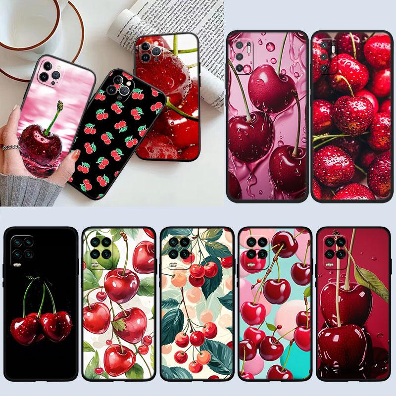 Kirsch Sommerfrucht Hülle für Samsung A11 A12 A13 A15 A52S A53 A55 A56 A70 A71 A72 A73 F06 F16 F56 S10 Plus S10e