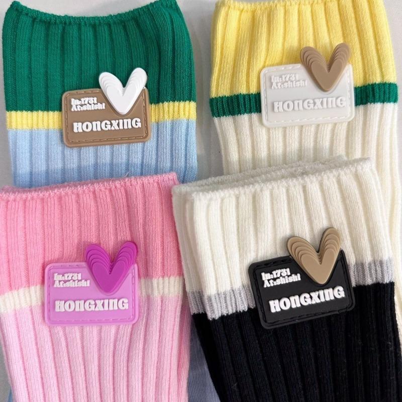 5 Pairs of New Female Spring and Summer Sweat Absorbing Color Collage Style Long Tube Stack Socks
