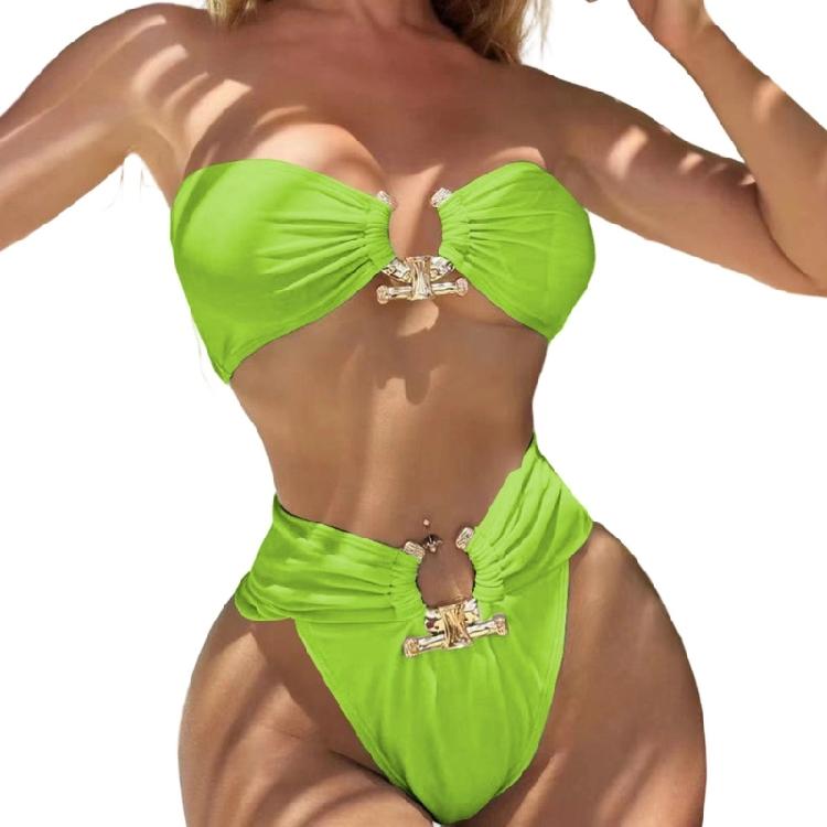 Elegant High Waist Bathing Suit with Unique Metal Detail for Fashion Forward Women Lightweight Beach Swimwear