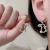 Cute Hollow Rabbit Drop Earrings for Women Crystal Imitation Pearl Heart Dangle Earrings Party Sweet Girls Gift Animal Jewelry