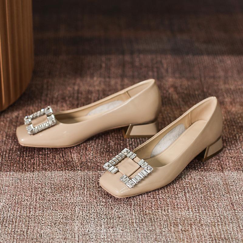 

Модные туфли-лодочки из натуральной кожи для офиса и дам, брендовые туфли с кристаллами, женские туфли на весну, женские туфли-лодочки на толстом каблуке, свадебные туфли 39 абрикосовый