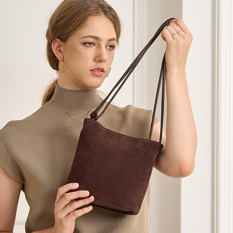 Frosted leather small bag women's fashion versatile cylinder bag casual retro shoulder messenger bag