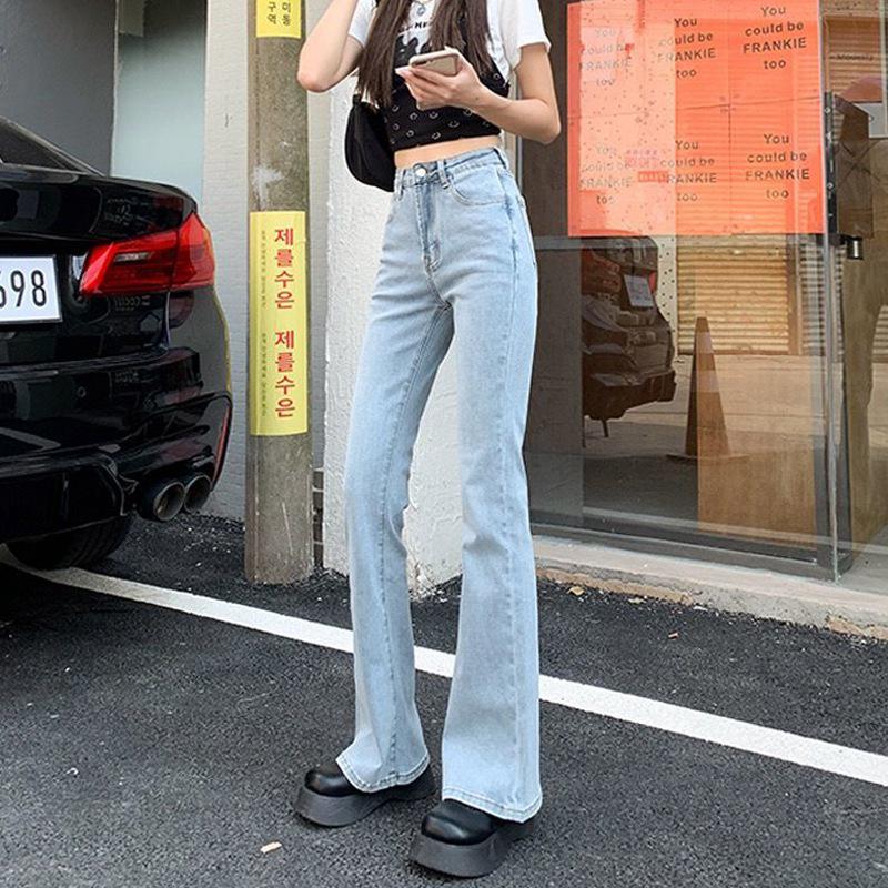 

Women s High-Waist Slim Fit Flared Jeans: Retro Elastic Horseshoe Style for Summer 2XL синьо сірого кольору