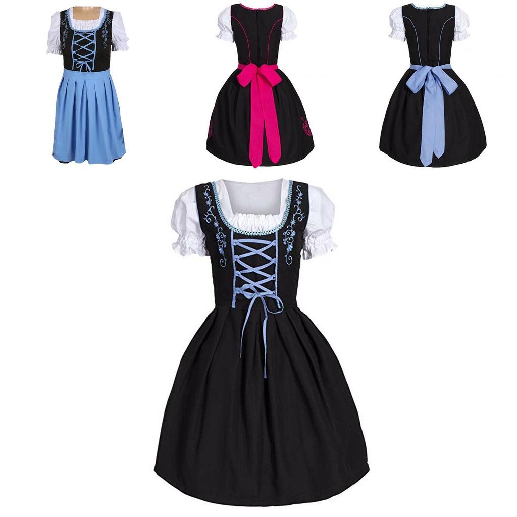 Okouzlující německé šaty Bavorský Dirndl Kostým s Elegantní Zdobení Zástěry