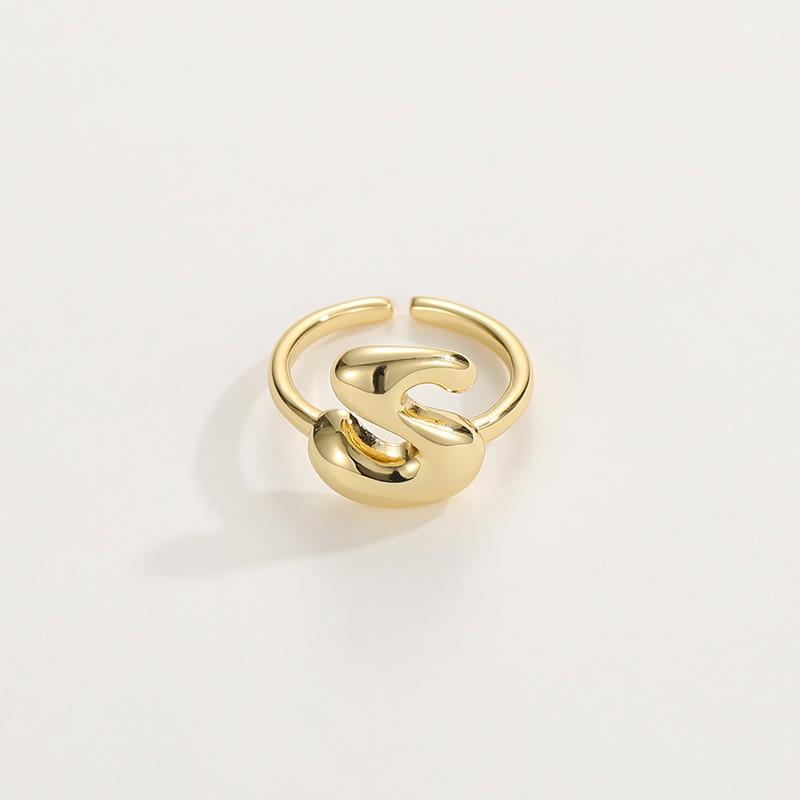 Adjustable Open Ring In 18K Gold Plated Copper With Q-Style Alphabet Letter Design Men Women