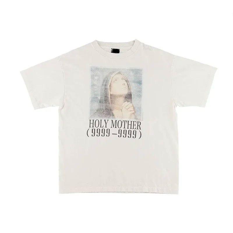 Weiße Serie Heiligenporträt Briefmuster Bedrucktes Kurzarm American Casual Lockeres Baumwoll-T-Shirt für Herren Damen mit Aufdruck