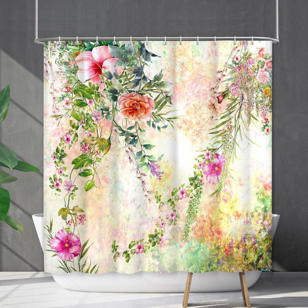 Duschvorhang Wasserdicht Und Schimmelresistent 3D Digitaldruck Pflanze Blume Und Gras Duschvorhang Badezimmer Trennvorhang