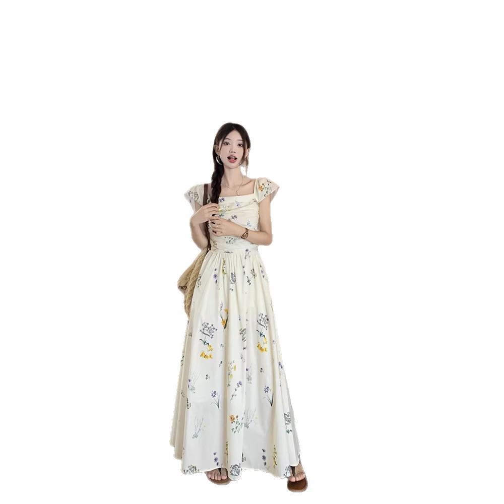 French Floral Square Neck Puff Sleeve Summer Dress for Women - 2026 Beach & Tea Party