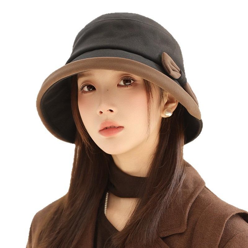 Autumn Hat Women's Big Brim Showing Face Small Bucket Hat Casual Versatile Bucket Hat Bow Basin Hat