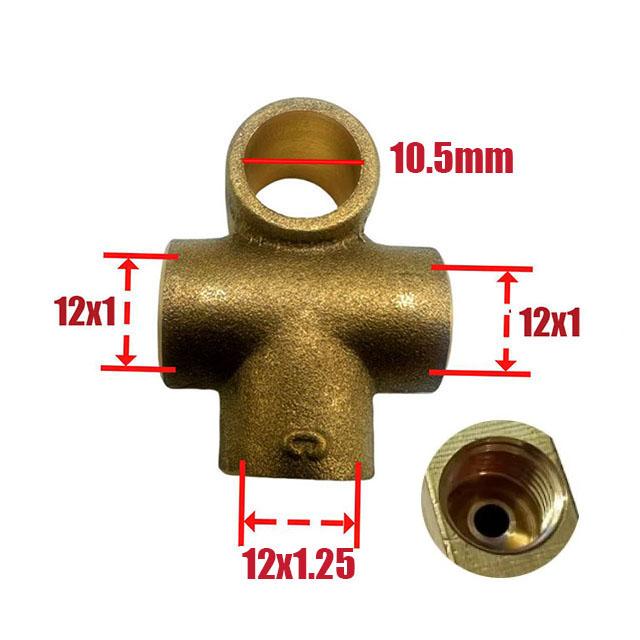 Copper 3 Way T Piece Brake Pipe Connector AN3 M10X1.25 M12X1 M12X1.25 Union Fittings Straight Brass Connector Car Accessories