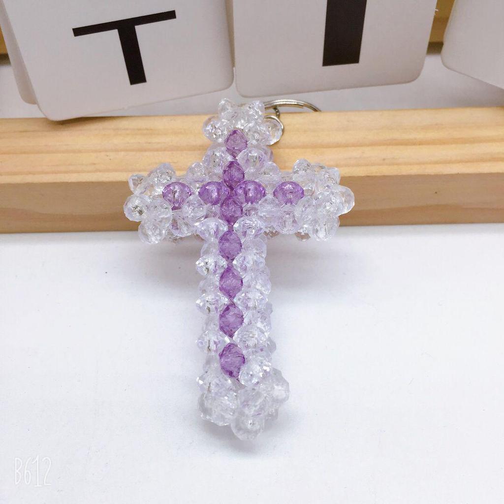 Handmade Acrylic Beaded Cross Keychain Charm