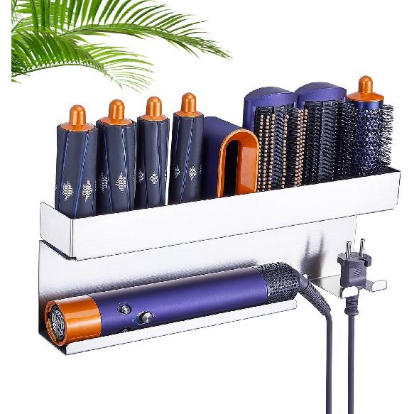 Hair Dryer Holder Wall Mount Hair Tool Organizer, Stainless Steel Hair Dryer Straightener Holder, Bathroom Blow Dryer Holder, Adhesive Curling Iron