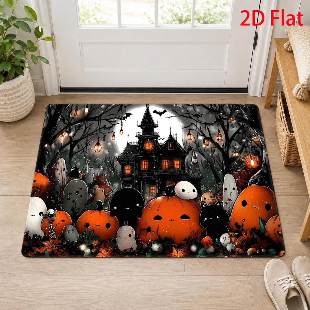 Gothic Bat Skull Purple Floral Halloween Doormat Dark Vintage Indoor Floor Rug Absorbent Entryway Carpet Area Mat for Home Decor